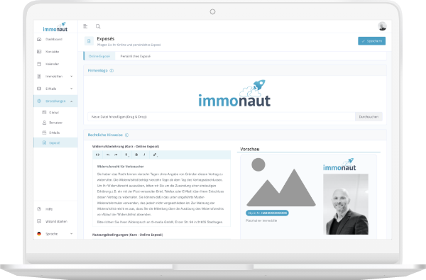 Screenshot der Immobilienmakler Software